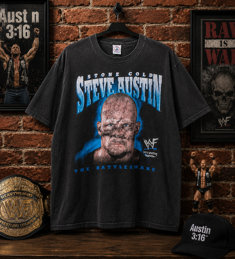 Stone Cold Steve Austin WWF The Rattlesnake Shirt 90s Black Size L Tee Vintage